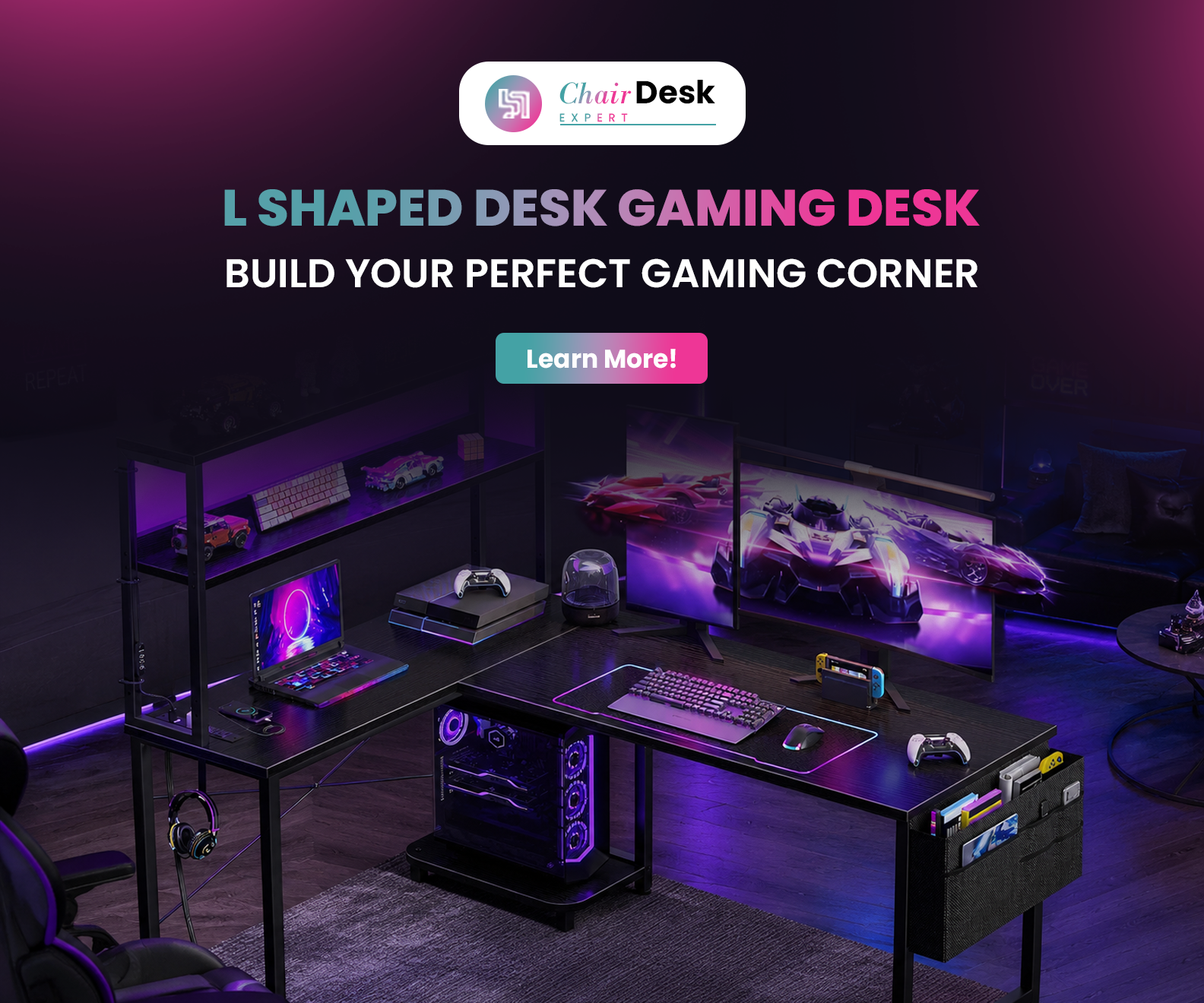 AODK L Shaped Desk Gaming Desk