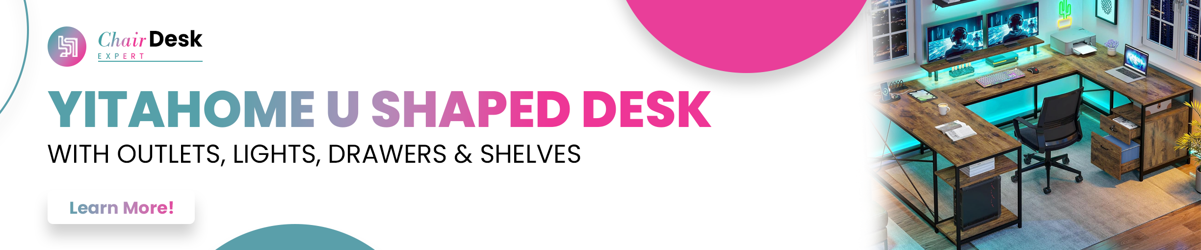 YITAHOME U Shaped Desk with Power Outlets
