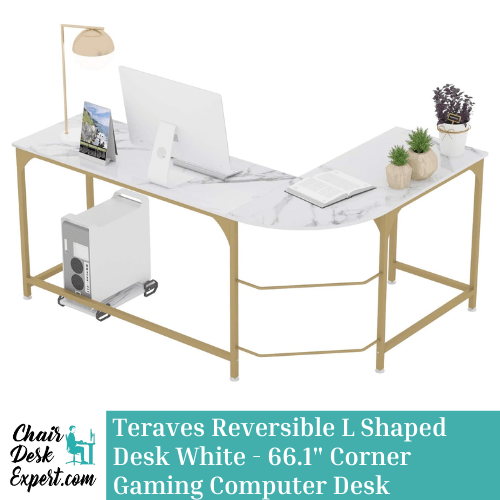 Teraves Reversible L Shaped Desk White - 66.1 Corner Gaming Computer Desk
